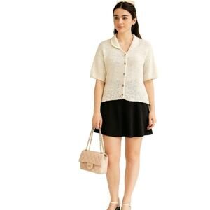Rico Hand Knitted‎ Button Up Long Sleeve Cotton Cardigan Womens S cottagecore